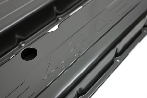 STEEL 1965-95 CHEVY BB 396-427-454-502 SHORT VALVE COVERS 454 LOGO - BLACK