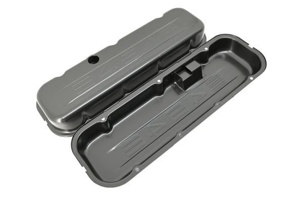 STEEL 1965-95 CHEVY BB 396-427-454-502 SHORT VALVE COVERS 454 LOGO - BLACK
