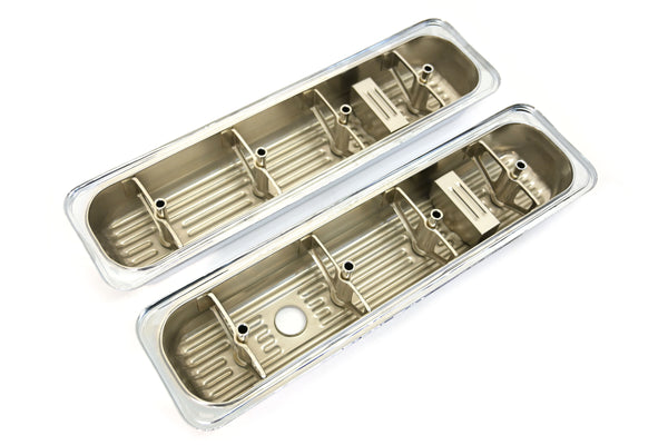 CHEVY/GMC SMALL BLOCK V8 5.0L & 5.7L VALVE COVERS – RAW STEEL – CENTER BOLT – PAIR