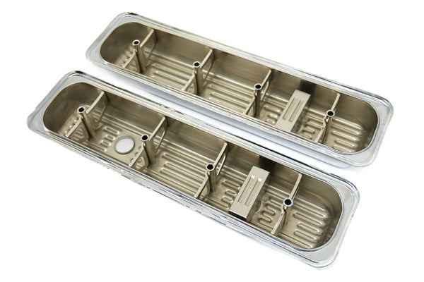 CHEVY/GMC SMALL BLOCK V8 5.0L & 5.7L VALVE COVERS – RAW STEEL – CENTER BOLT – PAIR