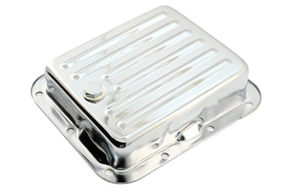 Steel Transmission Pan Fits Ford C4 – Stock Capacity – Case Fill Style – Chrome