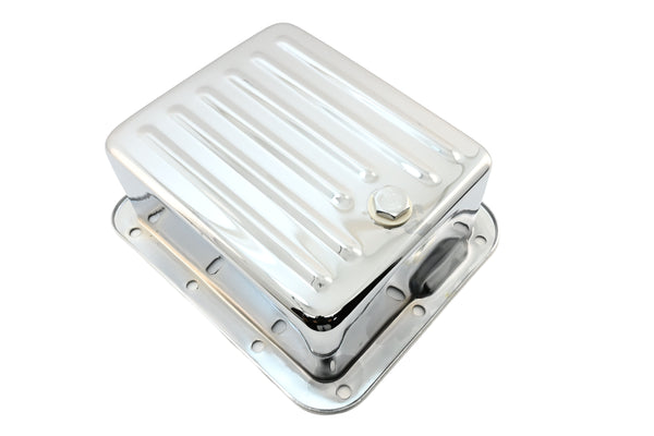 Steel Transmission Pan Fits Ford C4 – Deep Sump – Case Fill Style – Chrome