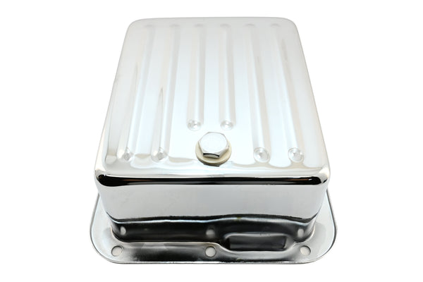 Steel Transmission Pan Fits Ford C4 – Deep Sump – Case Fill Style – Chrome