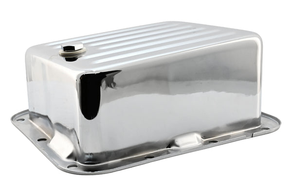 Steel Transmission Pan Fits Ford C4 – Deep Sump – Case Fill Style – Chrome