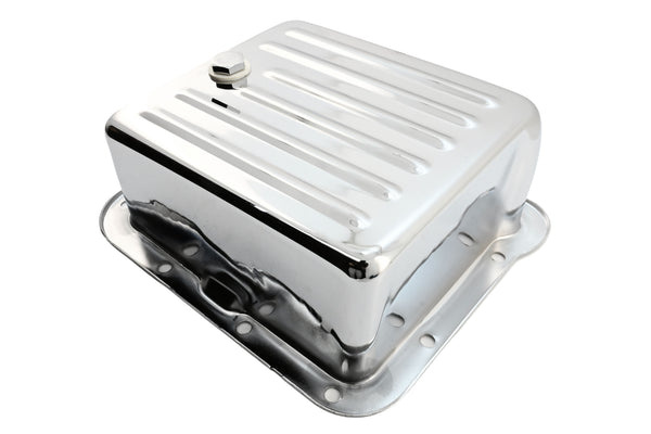 Steel Transmission Pan Fits Ford C4 – Deep Sump – Case Fill Style – Chrome