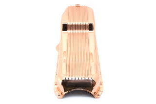 1958-79 CHEVY SMALL BLOCK 262-267-283-305-327-350-400 ALUMINUM STOCK CAPACITY OIL PAN - RETRO FINNED - COPPER