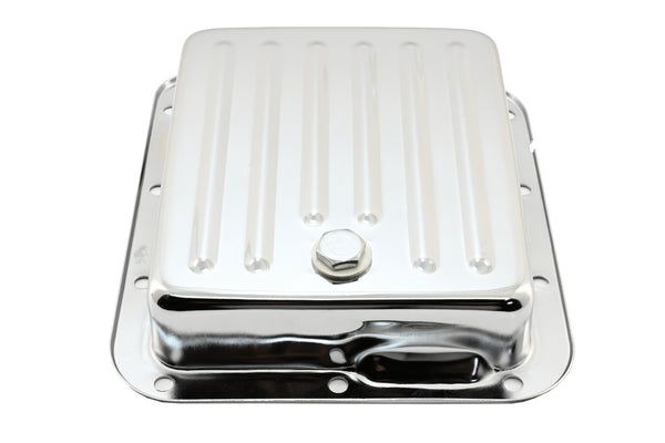 Steel Ford C4 Transmission Pan – Stock Capacity, Chrome Coated (Pan Fill Style)
