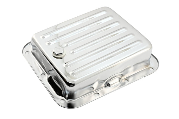 Steel Ford C4 Transmission Pan – Stock Capacity, Chrome Coated (Pan Fill Style)