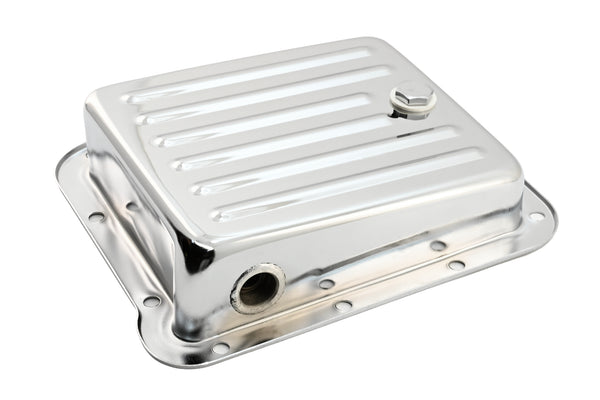 Steel Ford C4 Transmission Pan – Stock Capacity, Chrome Coated (Pan Fill Style)