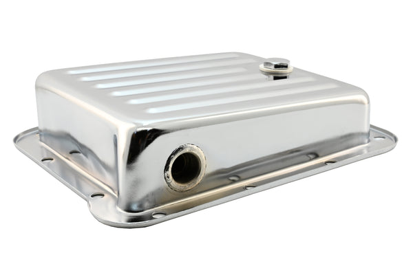 Steel Ford C4 Transmission Pan – Stock Capacity, Chrome Coated (Pan Fill Style)