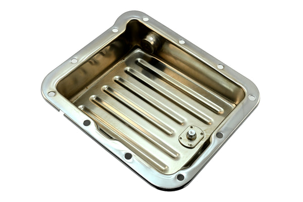 Steel Ford C4 Transmission Pan – Stock Capacity, Chrome Coated (Pan Fill Style)