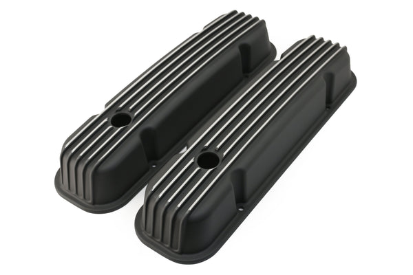 PONTIAC 326-455 POLISHED ALUMINUM VALVE COVERS - FINNED BLACK