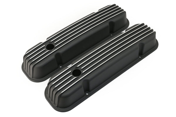 PONTIAC 326-455 POLISHED ALUMINUM VALVE COVERS - FINNED BLACK