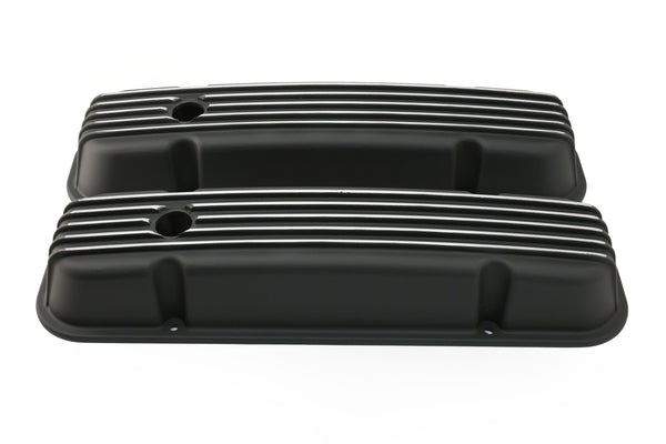 PONTIAC 326-455 POLISHED ALUMINUM VALVE COVERS - FINNED BLACK