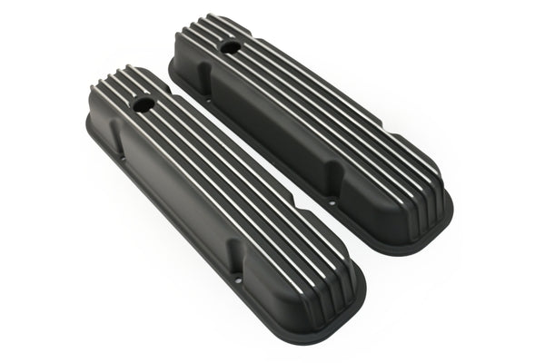 PONTIAC 326-455 POLISHED ALUMINUM VALVE COVERS - FINNED BLACK