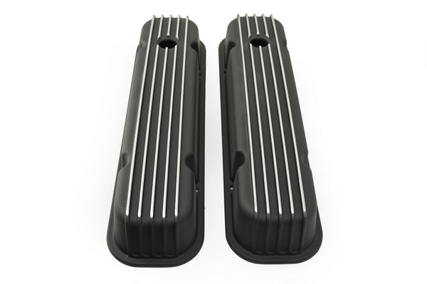 PONTIAC 326-455 POLISHED ALUMINUM VALVE COVERS - FINNED BLACK