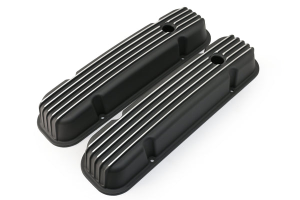 PONTIAC 326-455 POLISHED ALUMINUM VALVE COVERS - FINNED BLACK