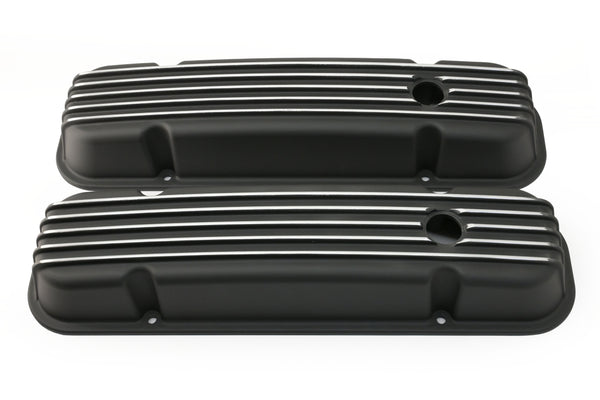 PONTIAC 326-455 POLISHED ALUMINUM VALVE COVERS - FINNED BLACK