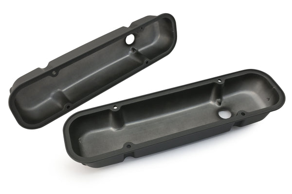 PONTIAC 326-455 POLISHED ALUMINUM VALVE COVERS - FINNED BLACK
