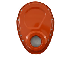 Steel Timing Chain Cover Fits 1955–1995 Chevy SBC 283–400 – Painted Orange