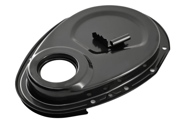 Steel 1955–95 Chevy SB 283–305–327–350–400 Timing Chain Cover with Timing Tab - Black