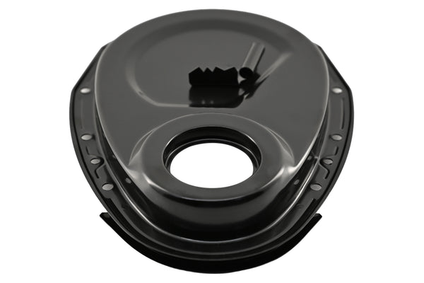 Steel 1955–95 Chevy SB 283–305–327–350–400 Timing Chain Cover with Timing Tab - Black