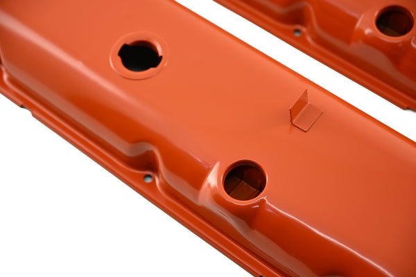 Steel Valve Covers Fits 1965-72 Big Block Chevy 396 427 454 Short w/ Dripper Rails - Orange