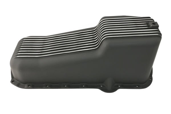 Black Aluminum Oil Pan | Retro Finned | 1980–1985 Chevy Small Block 262–400 | Stock Capacity | Baffled