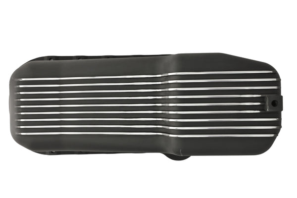 Black Aluminum Oil Pan | Retro Finned | 1980–1985 Chevy Small Block 262–400 | Stock Capacity | Baffled