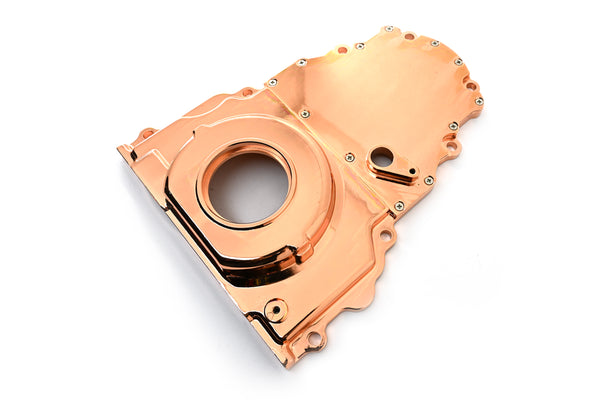 ALUMINUM CHEVY LS TWO PIECE TIMING CHAIN COVER W CAM SENSOR HOLE - COPPER