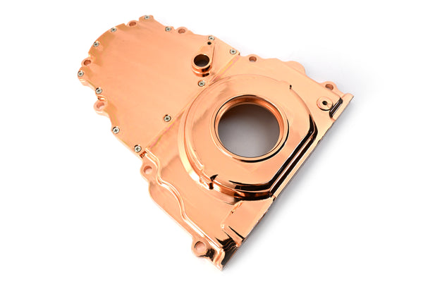 ALUMINUM CHEVY LS TWO PIECE TIMING CHAIN COVER W CAM SENSOR HOLE - COPPER
