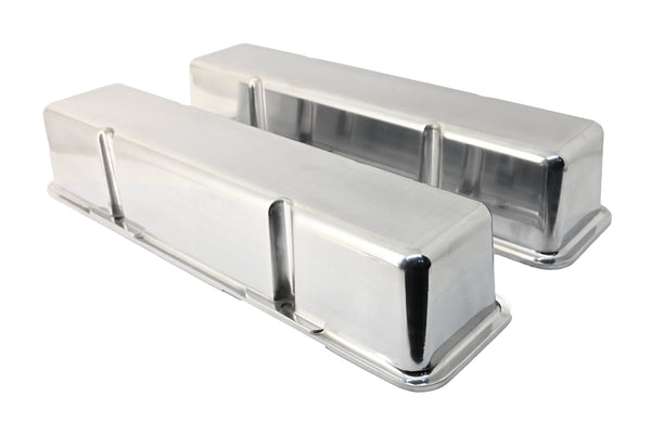 Polished Aluminum Tall Valve Covers – Fits 1958–86 Chevy SB 283–400 -Smooth, No Holes –