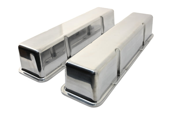 Polished Aluminum Tall Valve Covers – Fits 1958–86 Chevy SB 283–400 -Smooth, No Holes –