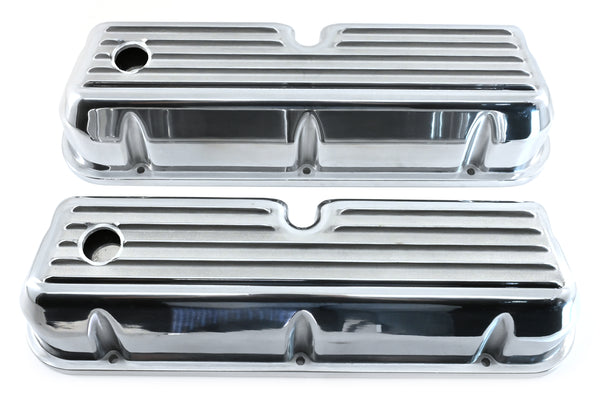 1962-85 FORD SMALL BLOCK 289-302-351W-5.0L TALL CHROME ALUMINUM VALVE COVERS - FULL FINNED