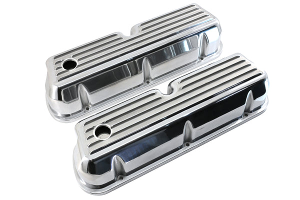 1962-85 FORD SMALL BLOCK 289-302-351W-5.0L TALL CHROME ALUMINUM VALVE COVERS - FULL FINNED