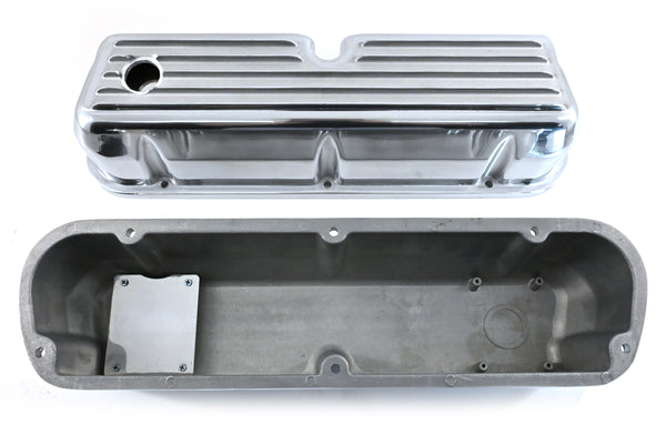 1962-85 FORD SMALL BLOCK 289-302-351W-5.0L TALL CHROME ALUMINUM VALVE COVERS - FULL FINNED