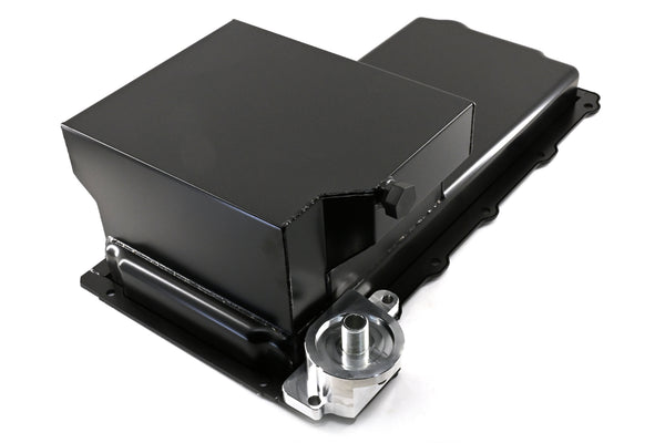 Steel Swap Oil Pan Fits Chevy GM LS Engines – 7 Quart – Rear Sump – Removable Diamond-Shaped Baffle – Filter Adapter Included – Black