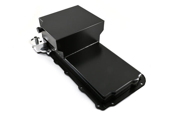 Steel Swap Oil Pan Fits Chevy GM LS Engines – 7 Quart – Rear Sump – Removable Diamond-Shaped Baffle – Filter Adapter Included – Black