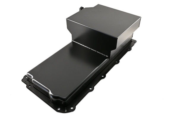 Steel Swap Oil Pan Fits Chevy GM LS Engines – 7 Quart – Rear Sump – Removable Diamond-Shaped Baffle – Filter Adapter Included – Black