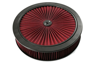 14" Black Steel Air Cleaner Set - Red Cotton Washable Air Cleaner Filter - Off-Set Base, Compatible with Chevy/GM