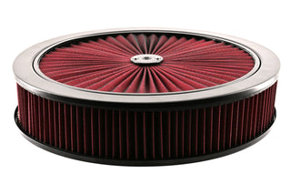 14" Black Steel Air Cleaner Set - Red Cotton Washable Air Cleaner Filter - Flat Base, Compatible with Chevy/Ford/Mopar