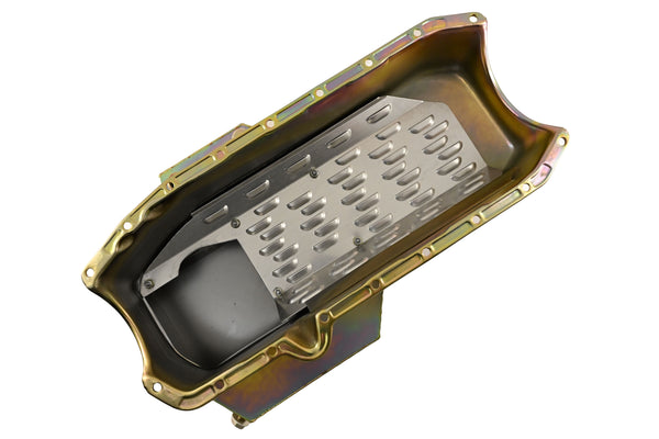 Steel Oil Pan – Fits 1980–1985 Chevy SB 305–427 – Road Racing w/ Windage Tray – Zinc