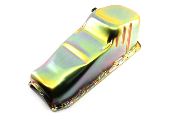 NHRA Approved Steel Oil Pan – Fits 1958–1979 Chevy SB 283–350 – Racing & Reinforced Rails – IMCA Circle Track – Zinc