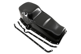 Steel Oil Pan Fits 1958–1979 Small Block Chevy SBC 283–350 – IMCA Circle Track Racing – 4 Quart – Black