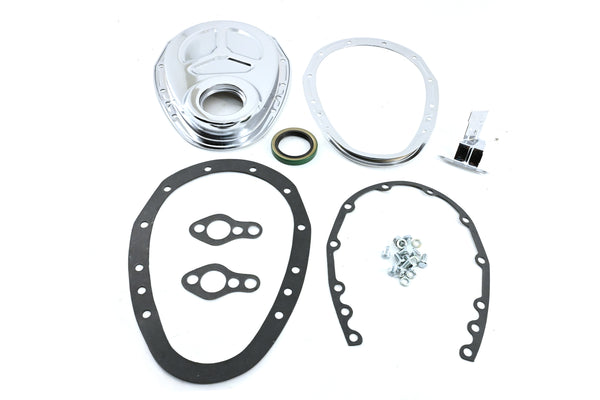 Steel Timing Chain Cover Chevy Small Block 2-Piece 283–350 Set – Chrome