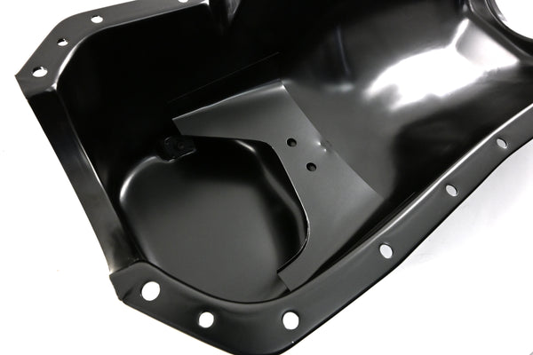 Black Steel Oil Pan for 1964-1980 Oldsmobile 330, 350, 400, 425, 455 Engines – Stock Capacity, Rear Sump Design