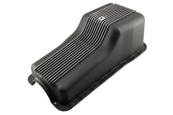 ALUMINUM FORD SB 65-87 260-289-302 OIL PAN POLISHED RETRO FINNED - BLACK