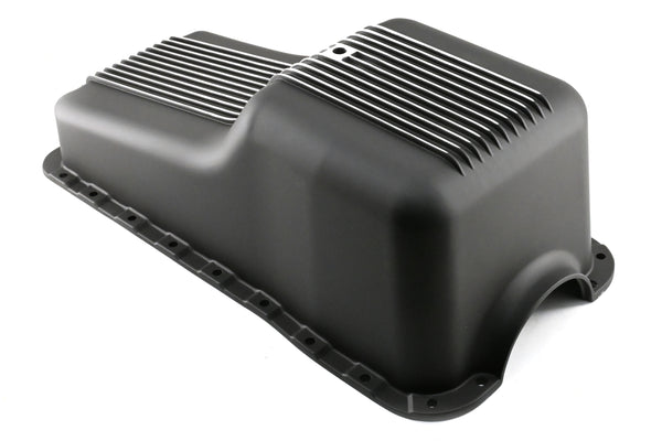 ALUMINUM FORD SB 65-87 260-289-302 OIL PAN POLISHED RETRO FINNED - BLACK