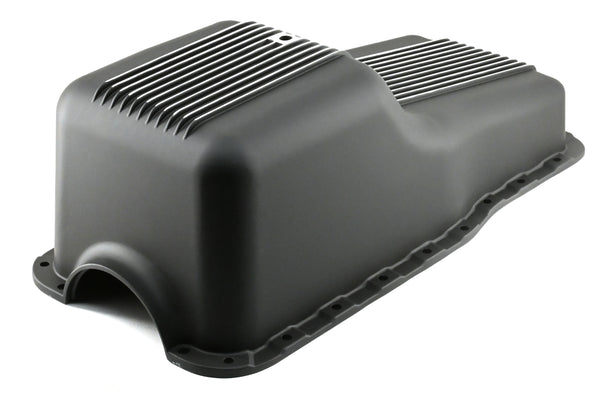 ALUMINUM FORD SB 65-87 260-289-302 OIL PAN POLISHED RETRO FINNED - BLACK