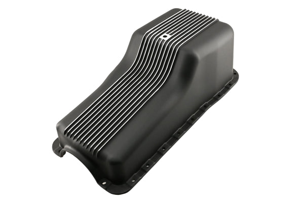 ALUMINUM FORD SB 65-87 260-289-302 OIL PAN POLISHED RETRO FINNED - BLACK